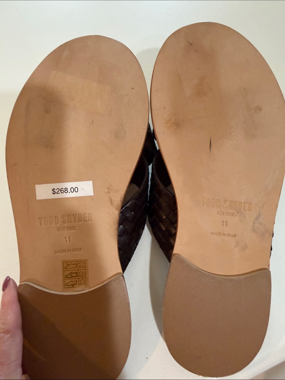 Todd Snyder Dark Brown Woven Leather Slide Sandals Sz 11. Bag7 - Picture 3 of 3